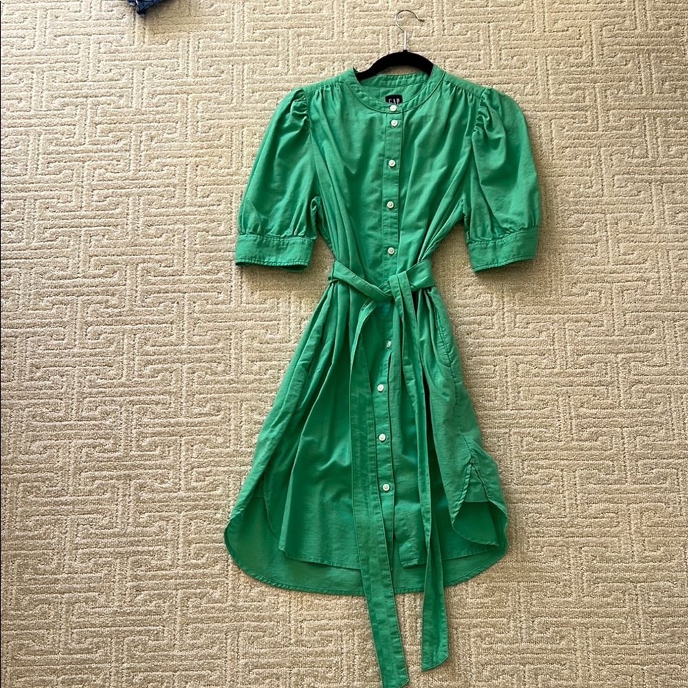 GAP Green Puff Sleeve A-Line Dress for Work